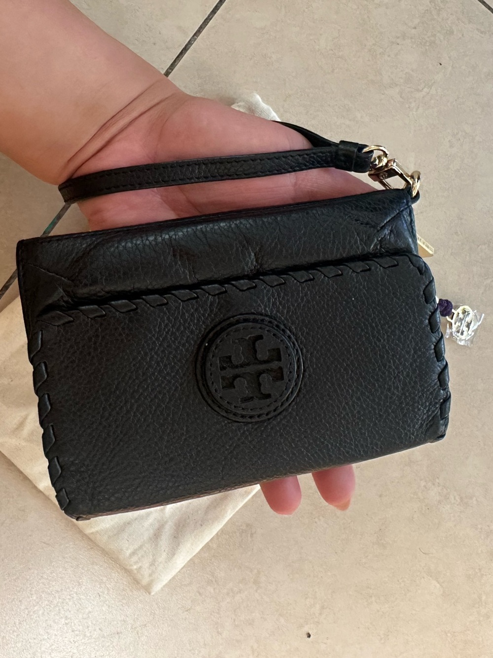 Tory Burch Black Pebbled Leather Wristlet